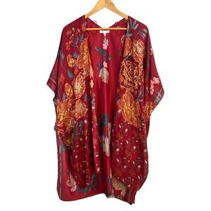 Woven Heart Floral Kimono Cardigan One Size Boho Cottage Beach Festival